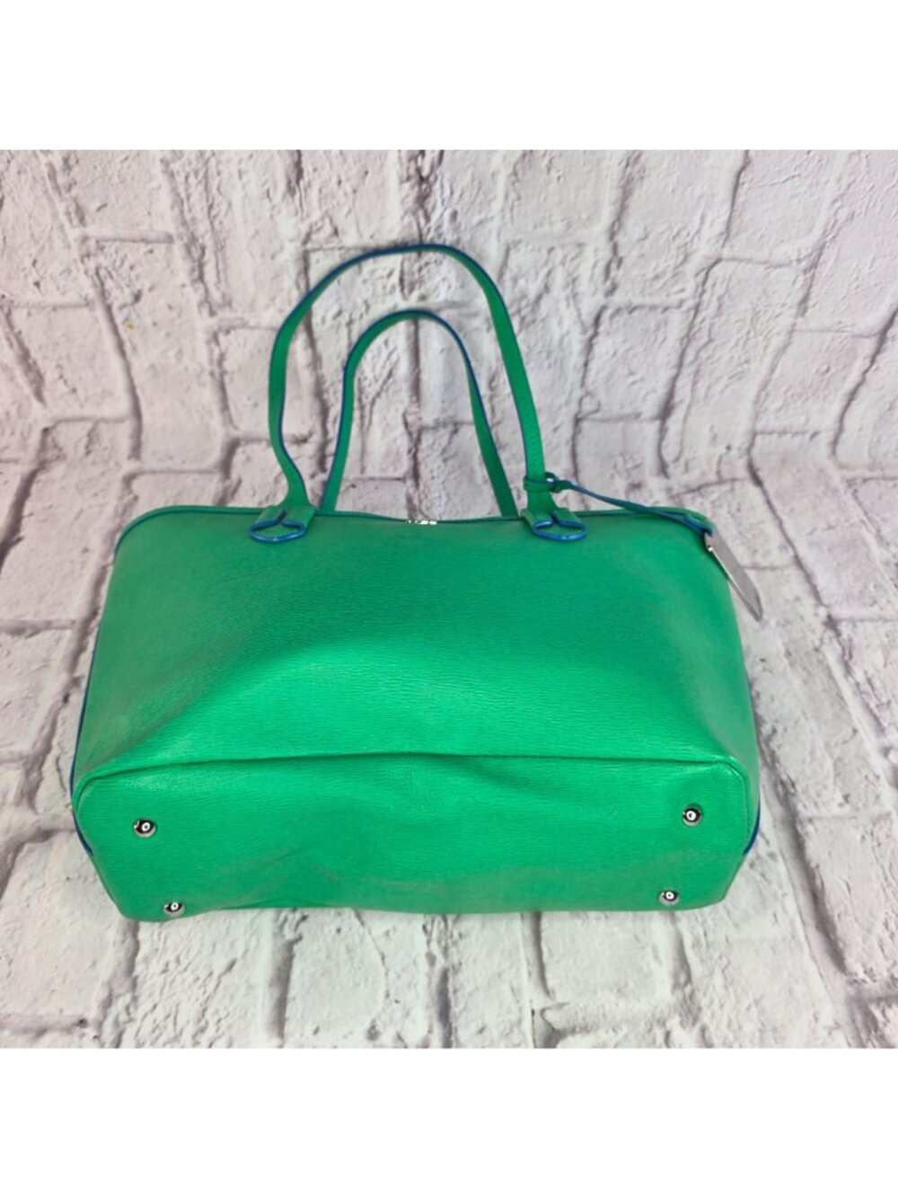 Lauren Ralph Lauren Tate Shopper Tote Bag Green Leather Pepper French Blue - Picture 5 of 16